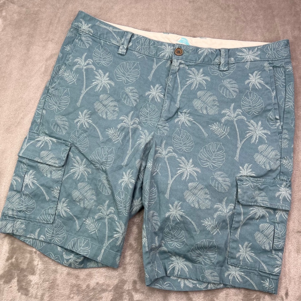 Tommy Bahama‎ Cargo Shorts Mens 36 Blue Palm Monstera Print Cotton Utility 9"